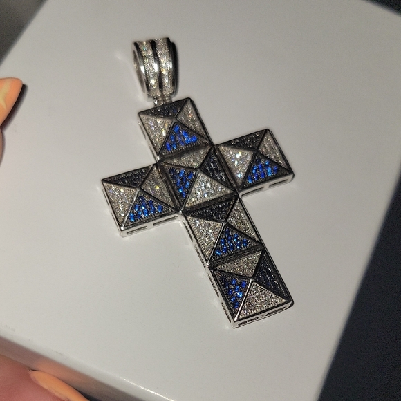 Silver and Blue Cross Pendant